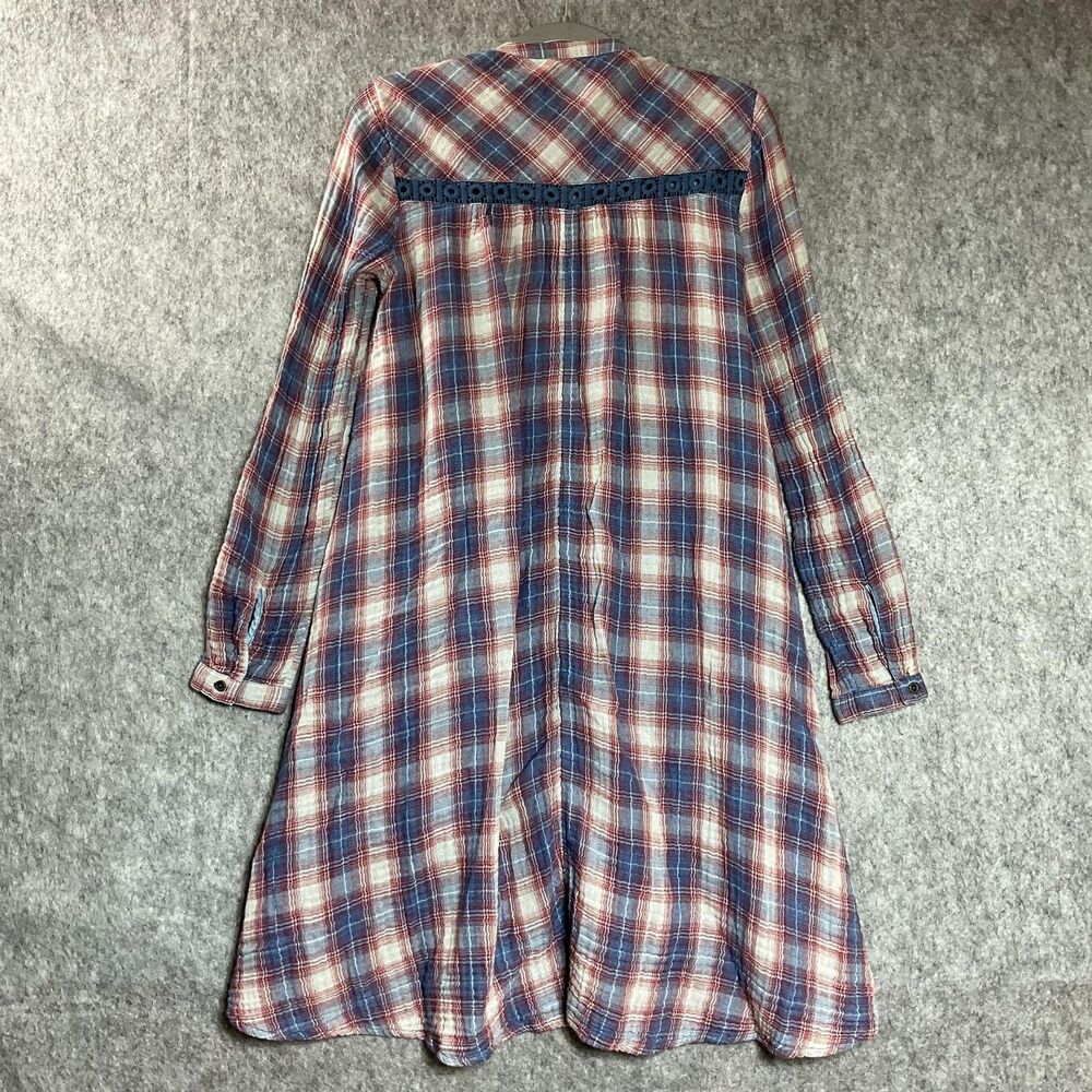 Holding Horses Dress Womens XS Red Blue Plaid Boho Eyelet Trim Anthropologie - Picture 6 of 14